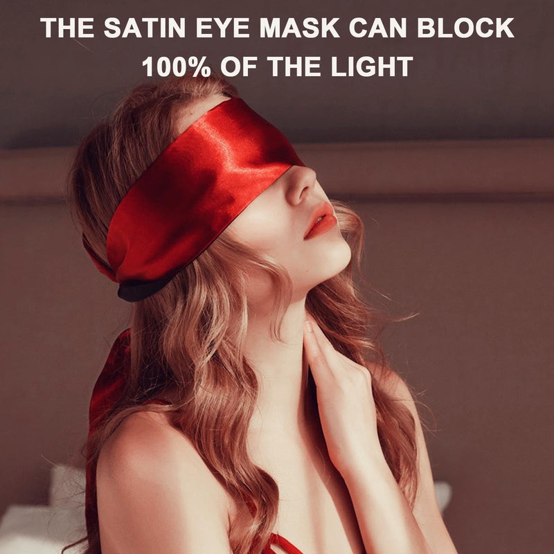 [Australia] - AWAVM Blindfold,3 Pcs Silk Satin Blindfold,Eye mask for Sleeping Games Satin Silk Eye Covers Satin Sleep Mask Valentine Gift 145cm(Black Red Rose Red) 
