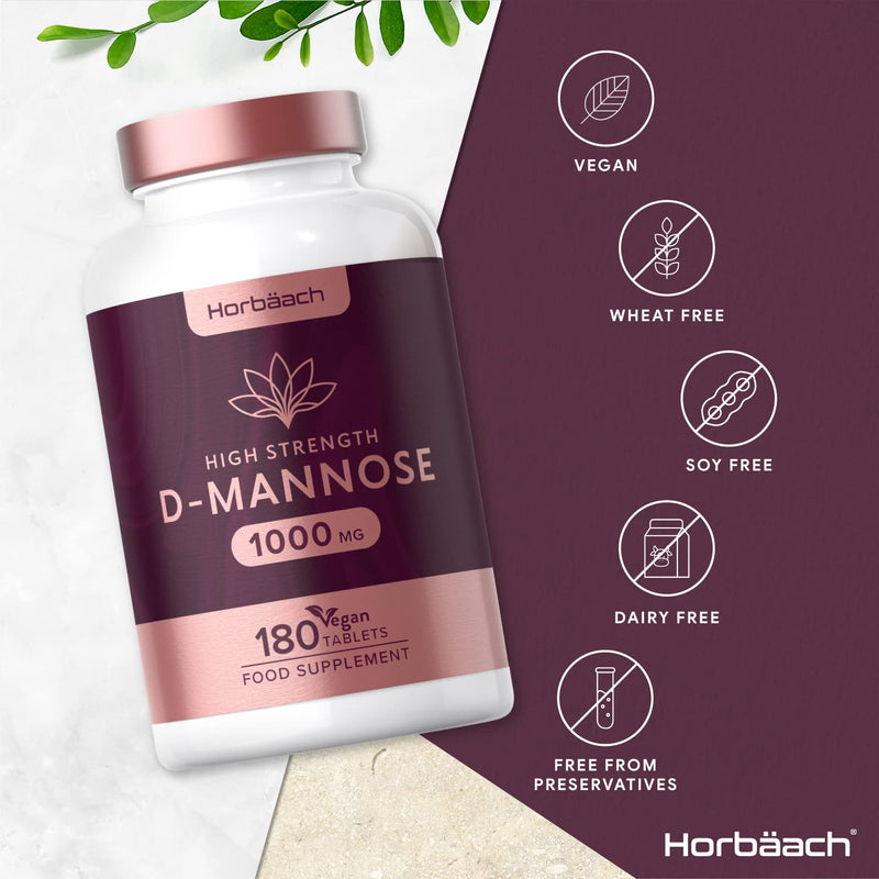 [Australia] - D-Mannose 1000mg | 180 Vegan Tablets | UTI & Cystitis Support for Men & Women | High Strength Natural Relief, Simple Sugar Supplement | Vegan/Vegetarian Friendly | No Artificial Preservatives 