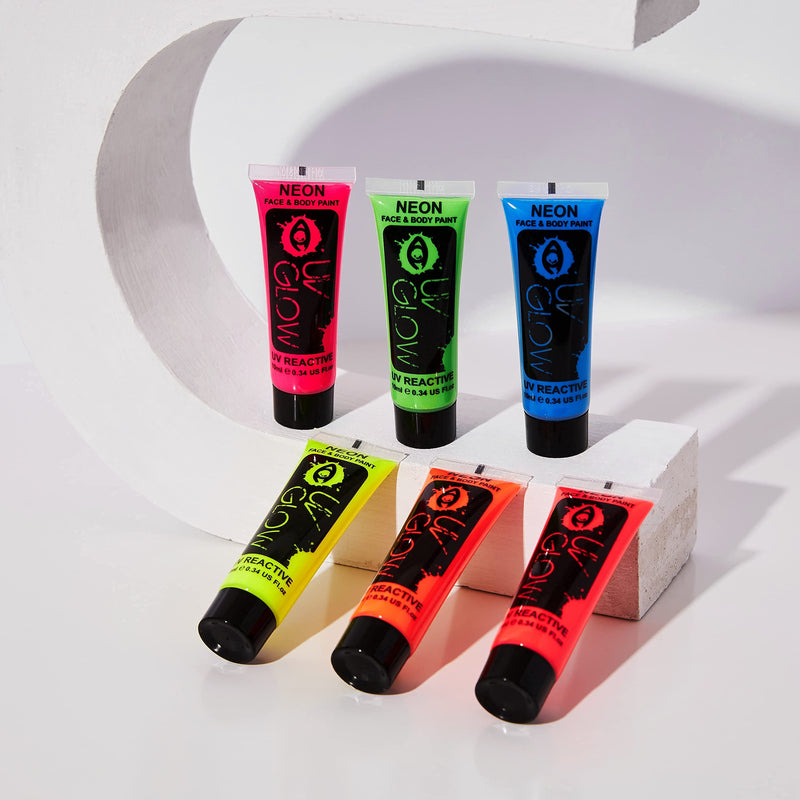 [Australia] - UV Glow Neon Face and Body Paint Set of 6 Tubes - Fluorescent - Brightest glow under UV! 