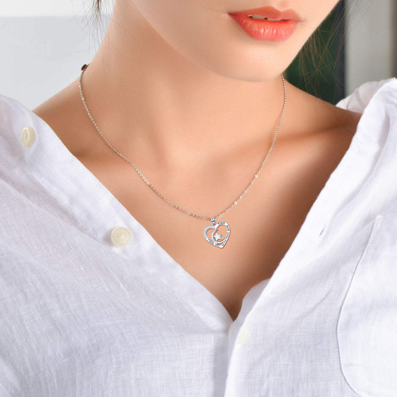 [Australia] - I Love You to The Moon and Back Necklace Opal Moon and Star Heart Necklace Mother Gift Mother Necklace Girlfriend Jewelry A-Moon and Star Necklace 