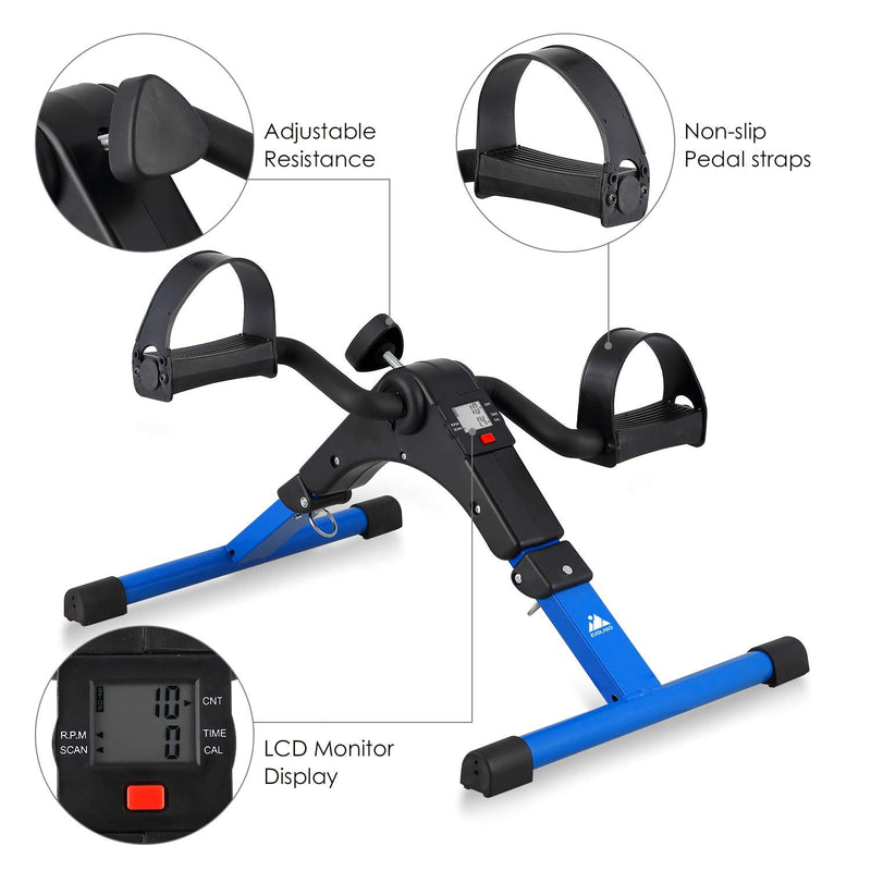 [Australia] - EVOLAND Pedal Exerciser Bike, Portable Home Fitness Mini Exercise Bike, Arm Leg Folding Exerciser Fitness Cycling with LCD Monitor and Adjustable Resistance, None Slip Mat Included Blue 