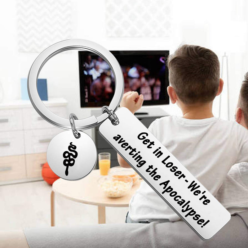 [Australia] - HOLLP Good Omens Gift Get in Loser We're Averting The Apocalypse Keychain Aziraphale and Crowley Gift for Good Omens Fans 