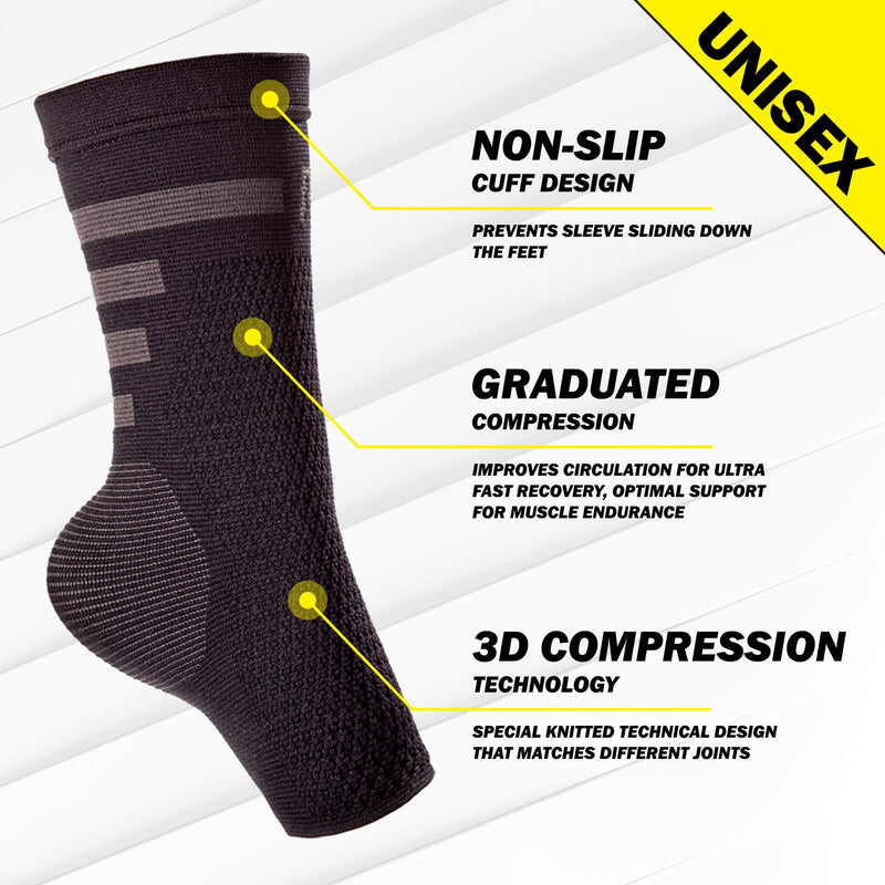 [Australia] - Powerlix Ankle Brace Compression Support Sleeve (Pair) for Injury Recovery, Joint Pain and More. Achilles Tendon Support, Plantar Fasciitis Foot Socks with Arch Support, Eases Swelling (Black-2, Large) Large (1 Pair) BlueBlack 