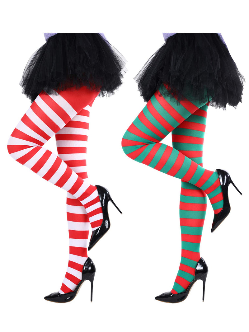 [Australia] - Blulu Christmas Striped Tights Thigh High Socks for Christmas Supplies Color Set 2 