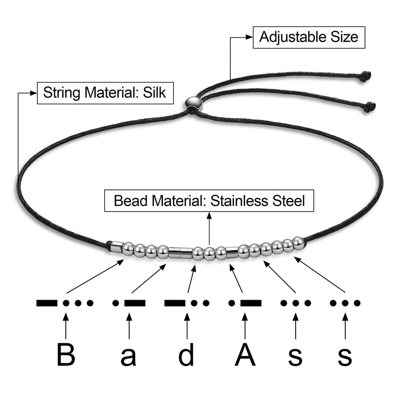 [Australia] - Ldurian Morse Code Bracelet, Morris Jewelry for Women Men, Secret Message Gift, Cord with Beads, Inspirational Gift for Bestie, Present for Her Him (Friend, Love, Fvck Off, Ohana, Journey) 01 Badass 