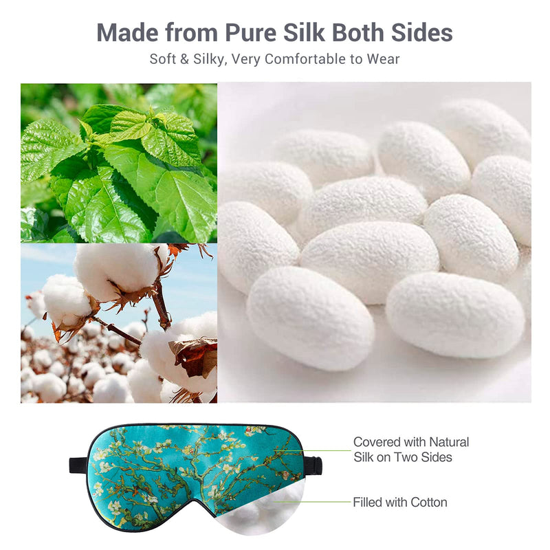 [Australia] - LaCourse 100% Natural Mulberry Silk Eye Mask for Sleeping with 4Pair EarPlugs & Travel Pouch, Both Sides 19 Momme Organic Silk, Adjustable Silk Sleep Eye Mask for Women, Green-Floral Green Floral With 4pair Earplugs 