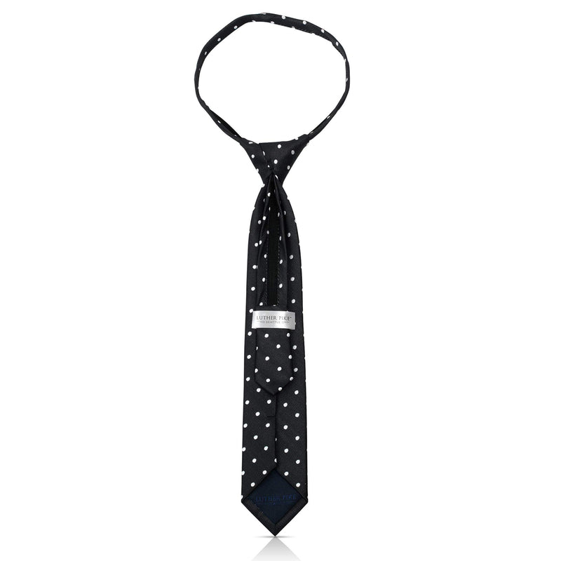 [Australia] - Ties For Boys - Zipper Pre-Tied Woven Boys Tie: Neckties For Kids Wedding Graduation School Uniforms 14 Inches (Ages 5-10) Dots - Black / White 