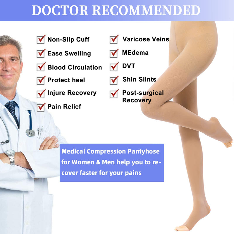 [Australia] - Medical Compression Pantyhose for Women & Men, 20-30mmHg Compression Stockings Beige-a Medium 