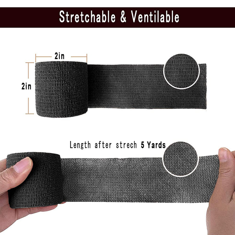 [Australia] - [6 Pack-2"x5Yards]MINGYUE Self Adhesive Bandage Wrap,Athletic Tape,Sports Tape,Wrist and Ankle Wrap Tape,Cohesive Bandage for Vet Wrap(Black) 6rolls Black 