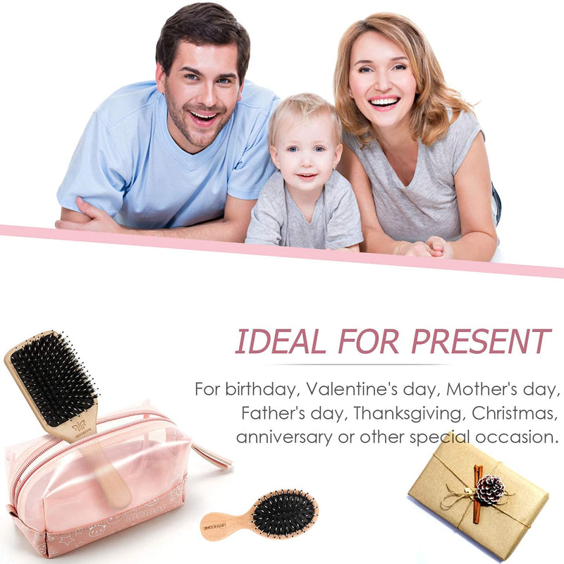 [Australia] - Boar Bristle Hair Brush and Comb Set for Women Men Kids, Best Natural Wooden Paddle Hairbrush and Small Travel Styling Brush for Wet or Dry Hair Detangling Smoothing Massaging boar hair brush1 