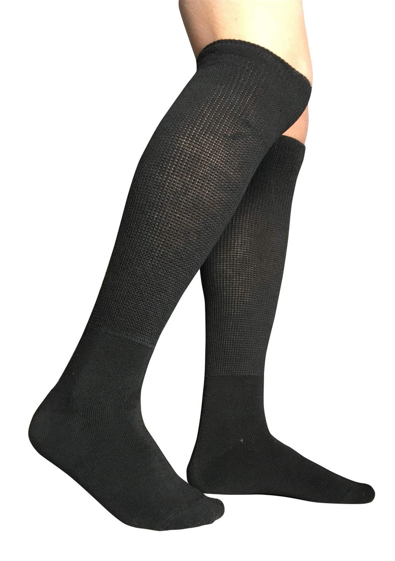 [Australia] - Extra Width Diabetic Socks for Lymphedema, Bariatric Non Binding Knee High Sock for Swollen Edema Cast Feet Mens and Womens Legs, Slouch Boot Socks 2 Pairs Black (2 Pairs) 
