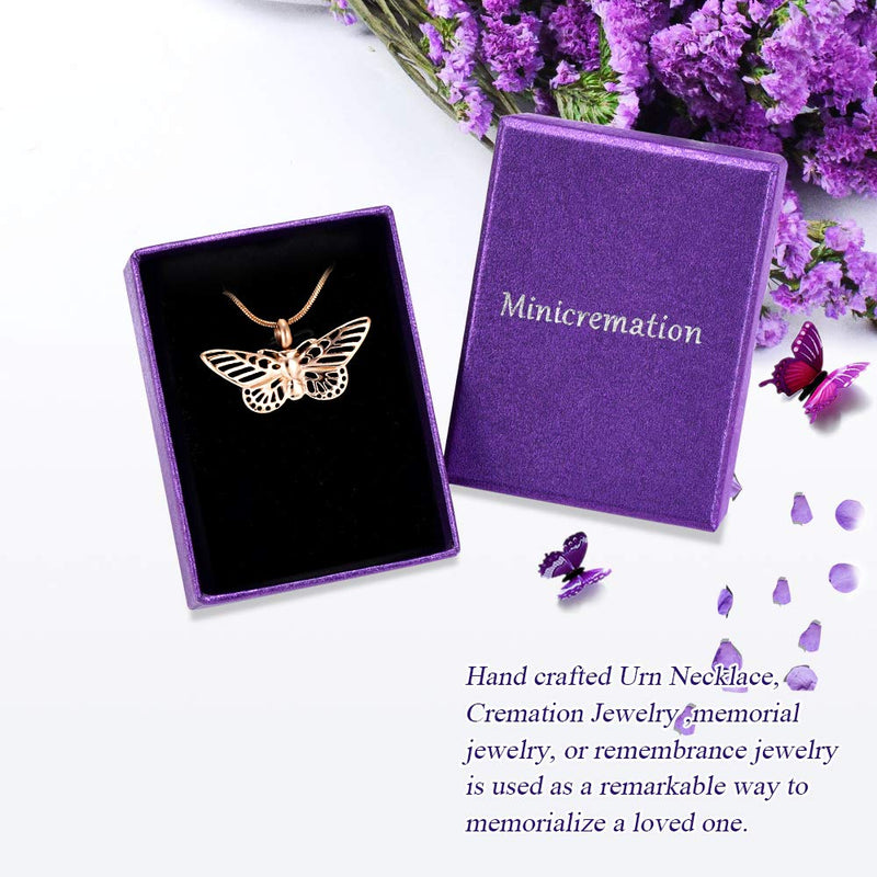 [Australia] - Minicremation Cremation Jewelry for Ashes Memorial Keepsake for Beloved's Ashes Urn Pendants Butterfly Cremation Necklace for Ashes Rose gold 