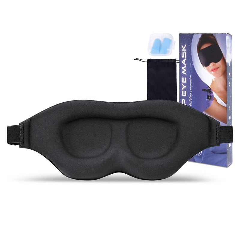 [Australia] - 3D Eye Sleep Mask with Memory Foam,New Design Light Blocking, Soft & Comfortable Eye Sleep for Women & Men with Earplug & Travel Pouch Black 