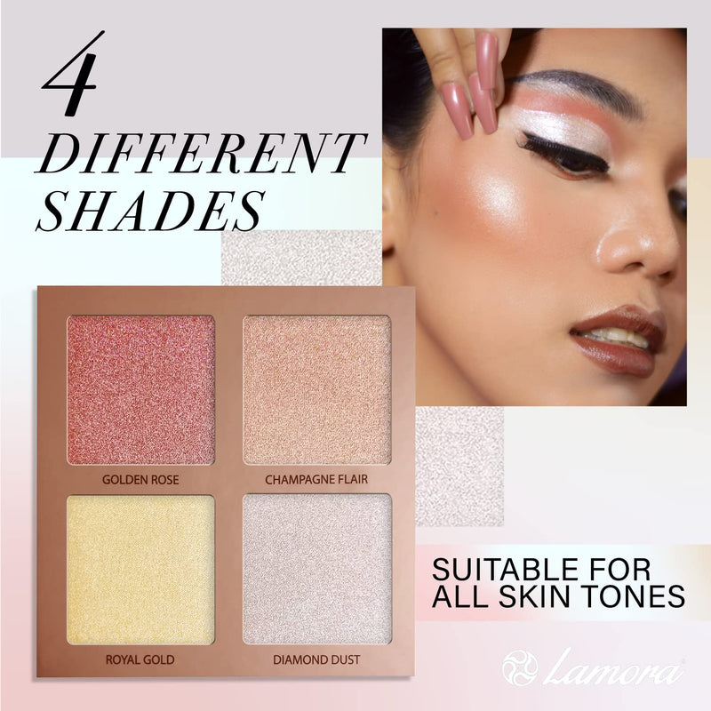 [Australia] - Highlighter Make-up Bronzer Powder Palette - Face Highlighter Makeup Palette Set With Mirror - 4 Highly Pigmented Shimmer Colors For Highlighting And Contouring - Vegan, Cruelty Free & Hypoallergenic 