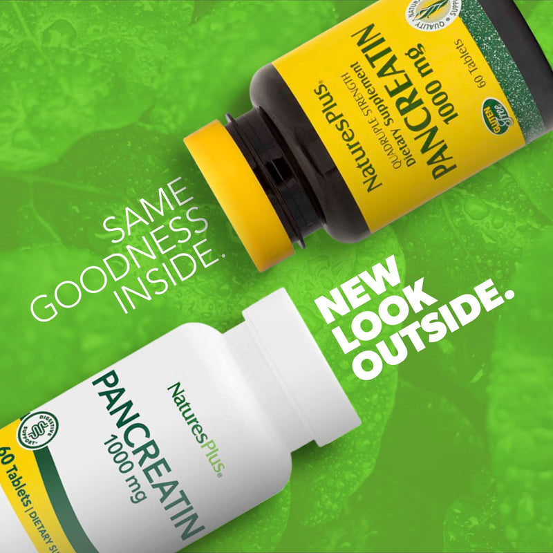 [Australia] - NaturesPlus Pancreatin - 1000 mg , 60 Tablets - Natural Digestive Enzyme Supplement for Gastrointestinal Support - Contains Amylase , Protease & Lipase - Gluten-Free - 60 Servings 