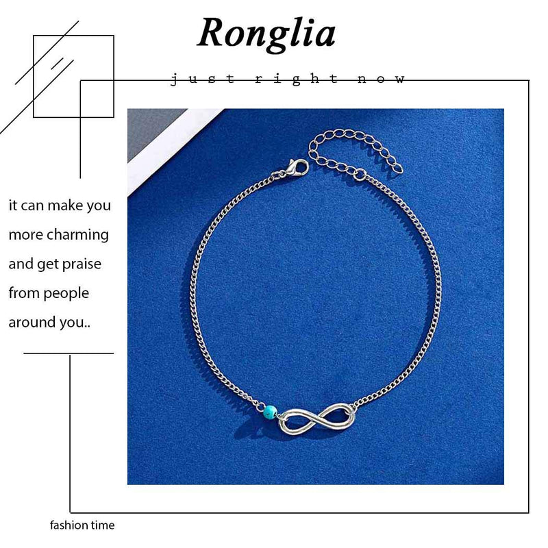 [Australia] - Ronglia Boho Anklets Infinity Bracelets and Anklet Silver Turquoise Beach Foot Jewelry for Women and Girls 