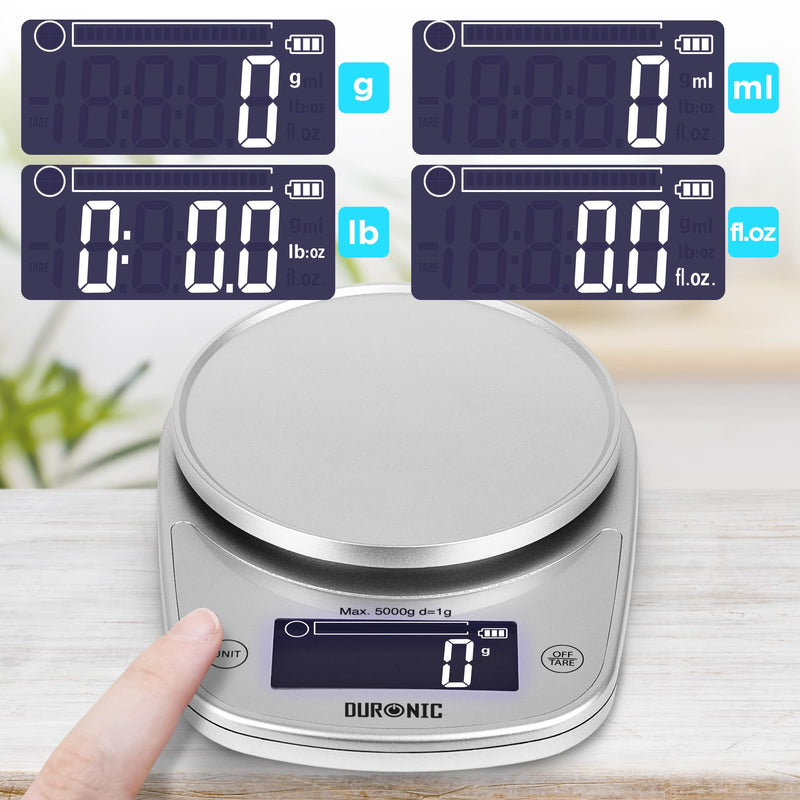 [Australia] - Duronic Kitchen Scales with Bowl KS5000 SR/SS, Postal Baking weighing scale, 2.5L Bowl, 5KG Capacity, Add & Weigh Tare, 1g Precision KS5000SR 