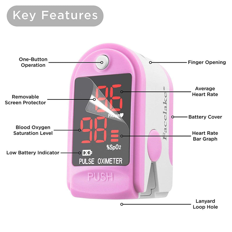 [Australia] - Facelake ® FL400P Pulse Oximeter with Carrying Case, Batteries, Neck/Wrist Cord - Pink 