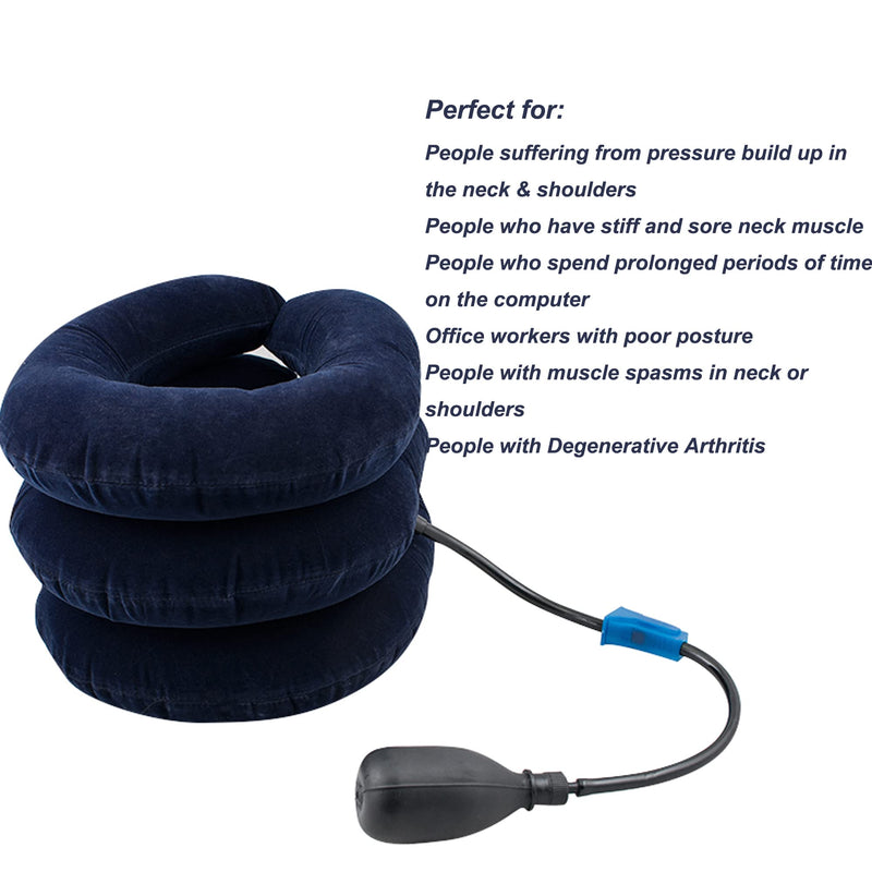 [Australia] - funchic Inflatable Cervical Neck Traction Device,Three Premium Quality Velour Tiers,Neck Support and Neck Pain Relief for Office Workers Long Time Computer and Smartphone Users 