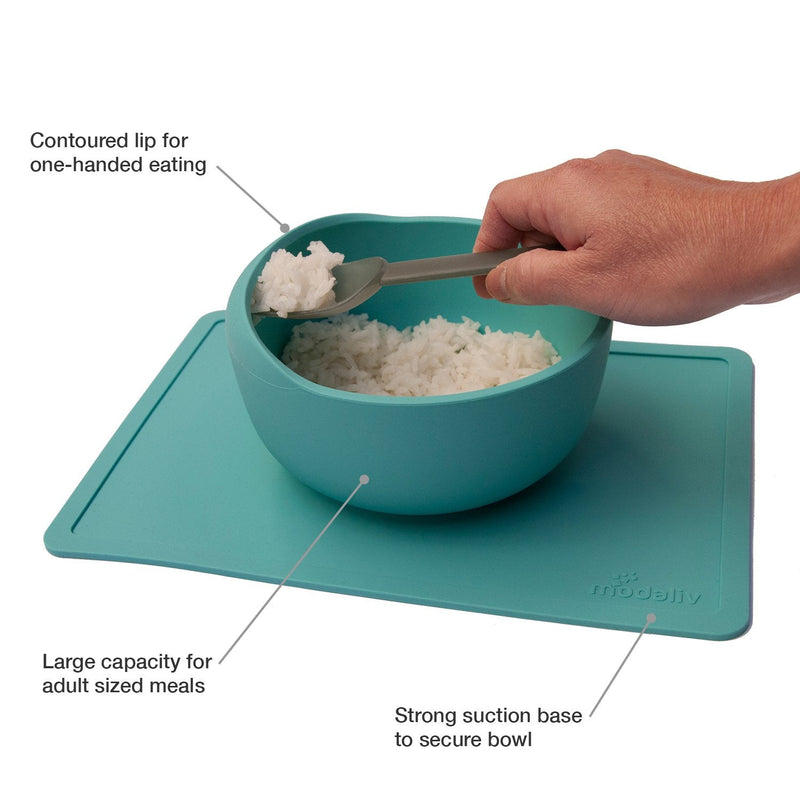 [Australia] - Modaliv Scoop Bowl with Silicone Placemat Suction Base (35oz/1000ml) - Anti-Slip and Spill Mat and Bowl - Food Grade Silicone - Dishwasher and Microwave Safe 