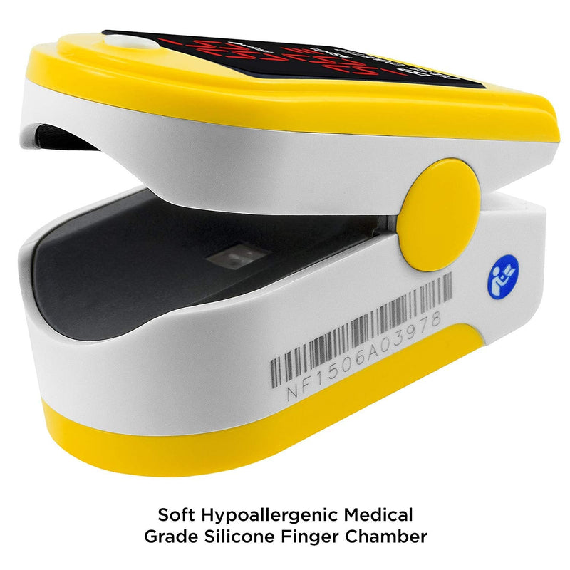 [Australia] - FaceLake FL400Y Pulse Oximeter Blood Oxygen Saturation Monitor, Neck/Wrist Cord, Carrying Case and Batteries Included, Yellow 