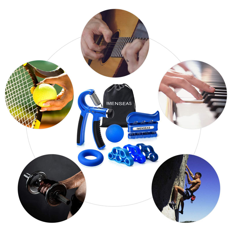 [Australia] - IMENSEAS Hand Grip Strengthener 7 Pack Adjustable Hand Gripper, Finger Stretcher Resistance Extensor Bands, Finger Exerciser, Grip Strength Ring & Stress Relief Ball for Athletes & Musicians Navy 