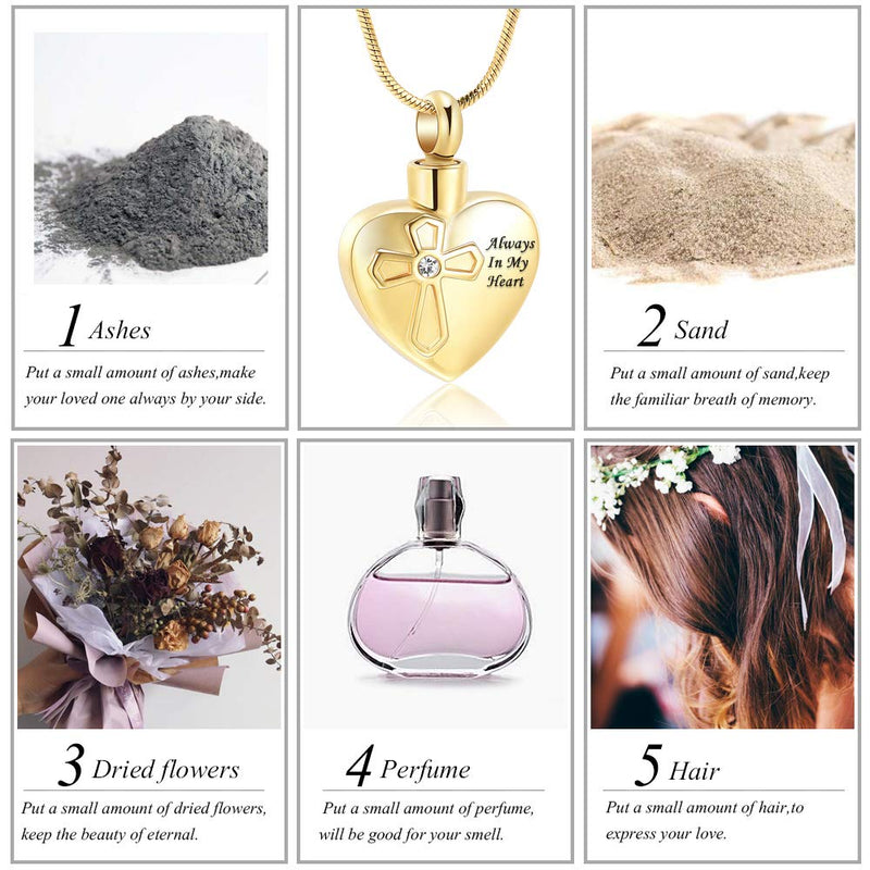 [Australia] - zeqingjw Always in My Heart Urn Necklace Cremation Jewelry for Ashes Pendants Memorial Lockets Keepsake Jewelry Gold 