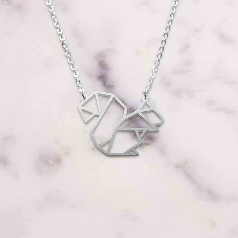 [Australia] - La Menagerie Squirrel Silver Origami Jewelry & Silver Geometric Necklace – 925 Sterling Plated Silver Necklace & Squirrel Necklaces for Women – Squirrel Necklace for Girls & Necklace 