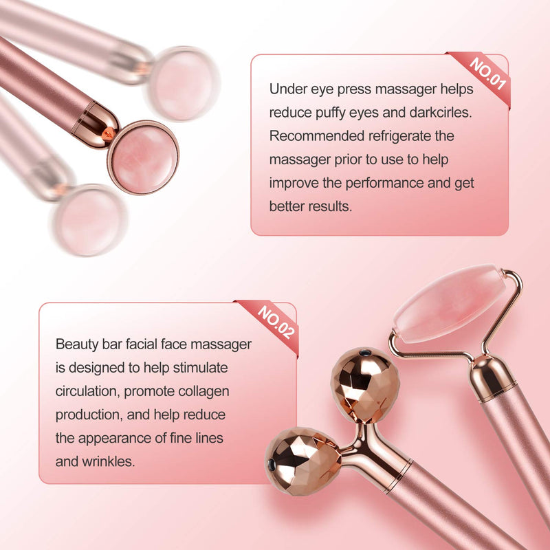 [Australia] - 3-IN-1 Electric Jade Roller Vibrating Facial Roller & Face Massager, Rose Quartz 