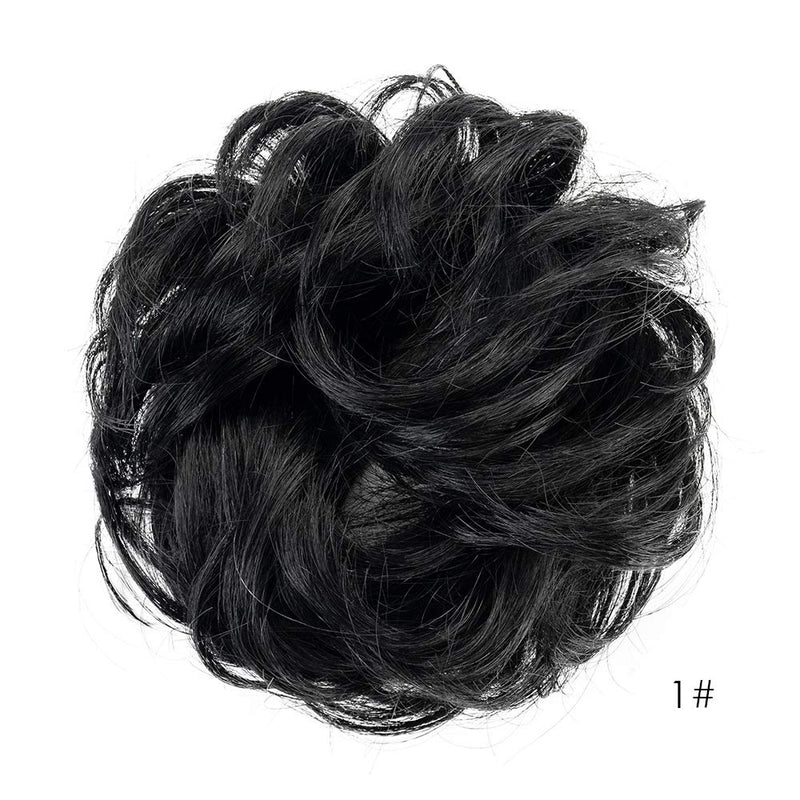 [Australia] - 100% Human Hair Scrunchies, BARSDAR Curly Messy Bun Hairpiece Extensions Wedding Hair Pieces for Women Kids Messy Bun Real Hair Updo Donut Chignons 1#-Natural Black 1 PC 1#- Natural Black 