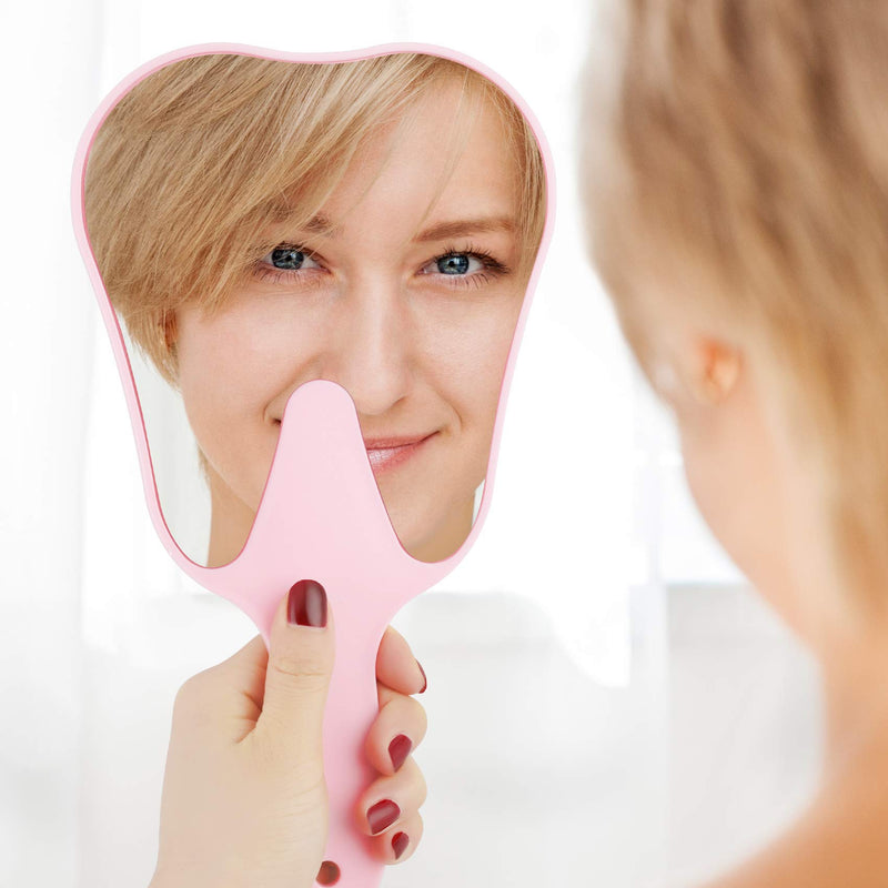 [Australia] - Annhua Tooth Shaped Mirror Hand Mirrors with Handle Pink, Face Mirrors Smal Makeup Mirror Cute for Dental Clinic, Salon, Barber or Hairdressing - Plastic & Glass 