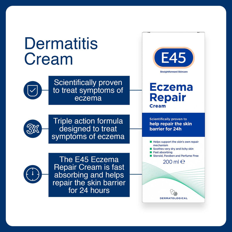 [Australia] - E45 Eczema Repair Cream, Eczema Cream Adults and Children, Suitable for face, body and hands, 200 ml 