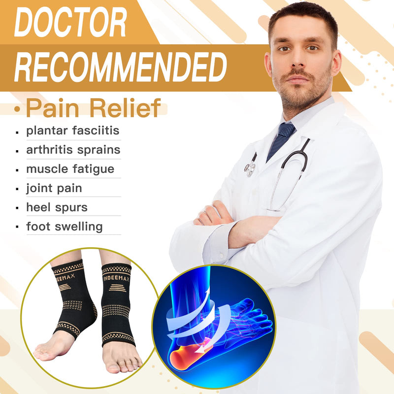 [Australia] - Copper Ankle Brace Set of 2, Copper Infused Compression Ankle Sleeve Support for Women and Men Plantar Fasciitis, Sprained Ankle, Achilles Tendon, Pain Relief, Recovery, Running, Exercise Large Golden Black 