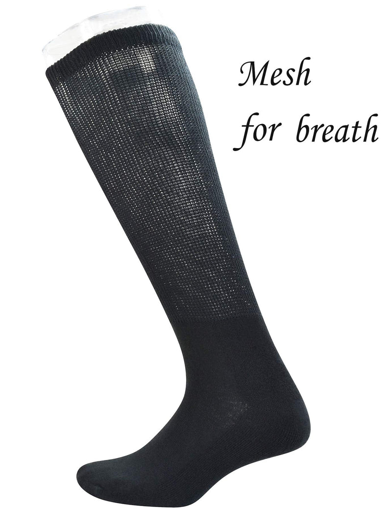 [Australia] - Yomandamor 3 Pairs Mens Cotton Diabetic Over the Calf Dress Socks with Seamless Toe Size 10-13 3 Pairs Black 