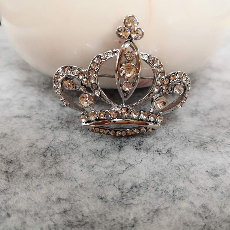 [Australia] - NOUMANDA Women Shiny Rhinestone Crown Brooch Pin silver 