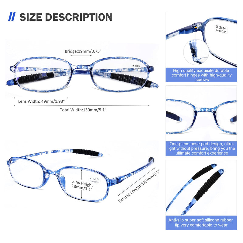 [Australia] - AQWANO 4 Pack Computer Reading Glasses Blue Light Blocking Lightweight TR90 Flexible Frame UV Protection Readers for Women Men +1.0 1.0 x 