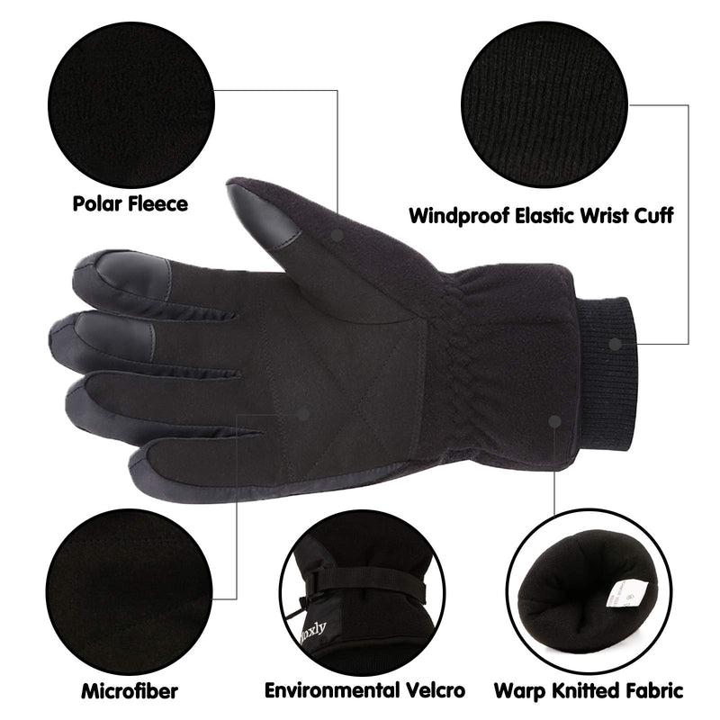 [Australia] - Koxly Winter Gloves Waterproof Windproof 3M Insulated Gloves 3 Fingers Dual-layer Touchscreen Gloves for Men and Women Small Black-black 