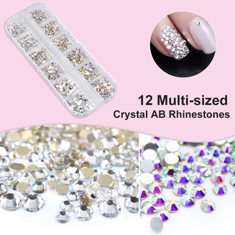 [Australia] - Crystals AB Nail Art Rhinestones Decorations Nail Stones for Nail Art Supplies and Clear Crystal Rhinestones with Pick Up Tweezer and Rhinestone Picker Dotting Pen 