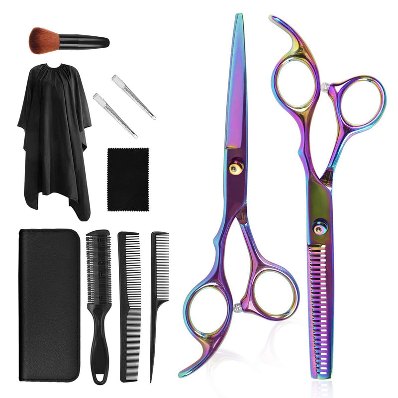 [Australia] - vfaejll Barber Hair Cutting Scissors Set Professional 11 PCS Colorful Hairdressing Salon Scissors Kit Stainless Steel Haircut Thinning Shears for Women/Men/Kids/Pets 