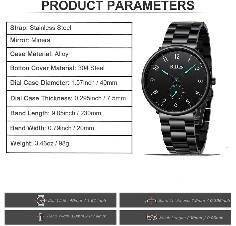 [Australia] - Mens Watches Fashion Business Ultra-Thin Casual Minimalist Analog Quartz Stainless Steel Waterproof Watches for Men Black Blue 