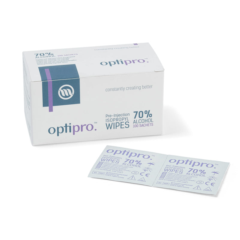 [Australia] - OptiPro Pre-Injection Wipes (x100) - Individually Wrapped Disposable Medical Skin Cleaning Easy-Tear 70% Isopropyl Alcohol Sachet Wipes (Pack of 100 Wipes) 100 Count (Pack of 1) 