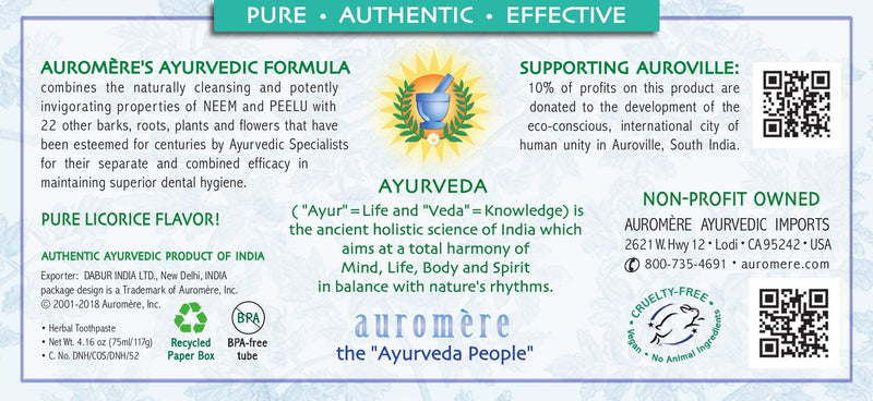 [Australia] - Auromere Ayurvedic Herbal Toothpaste, Mint Free - Vegan, Natural, Non GMO, Fluoride Free, Gluten Free, with Neem & Peelu (4.16 oz), 1 Pack 4.16 Ounce (Pack of 1) 