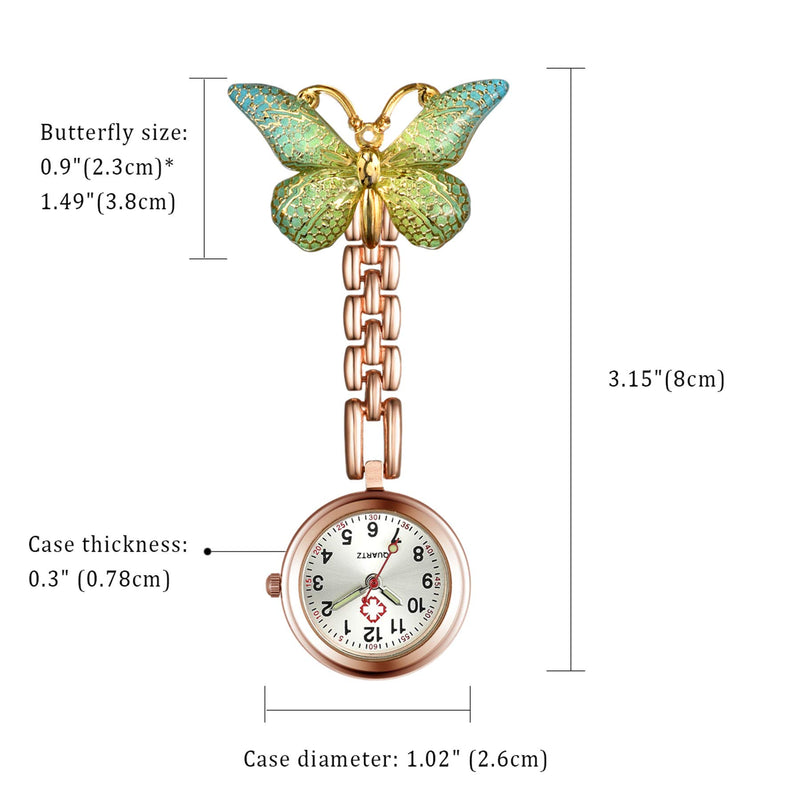 [Australia] - 1-3 Pack Women Girl Butterfly Brooch Nurse Watch Pin-On with Secondhand Stethoscope Lapel Fob Pocket Badge Watches for Doctor Nurse Easy to Read green 