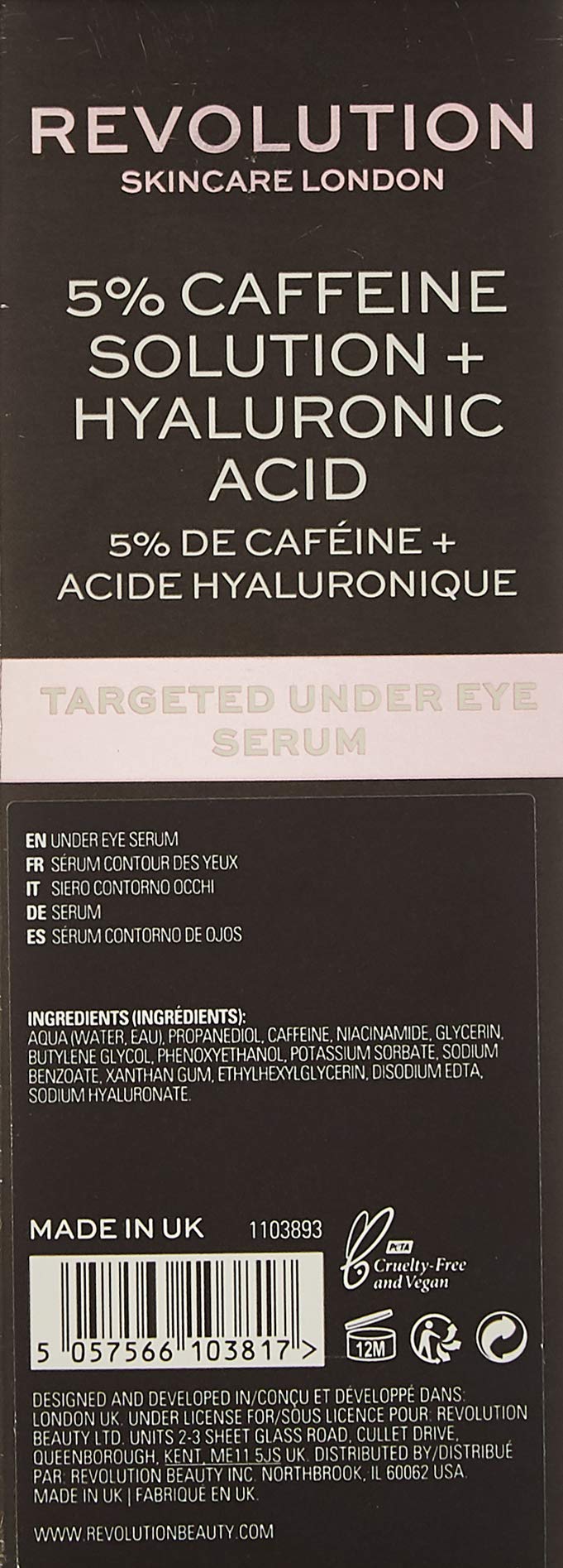 [Australia] - Revolution Skincare London, 5% Caffeine and Hyaluronic Acid Revitalising, Under Eye Serum, 30ml 