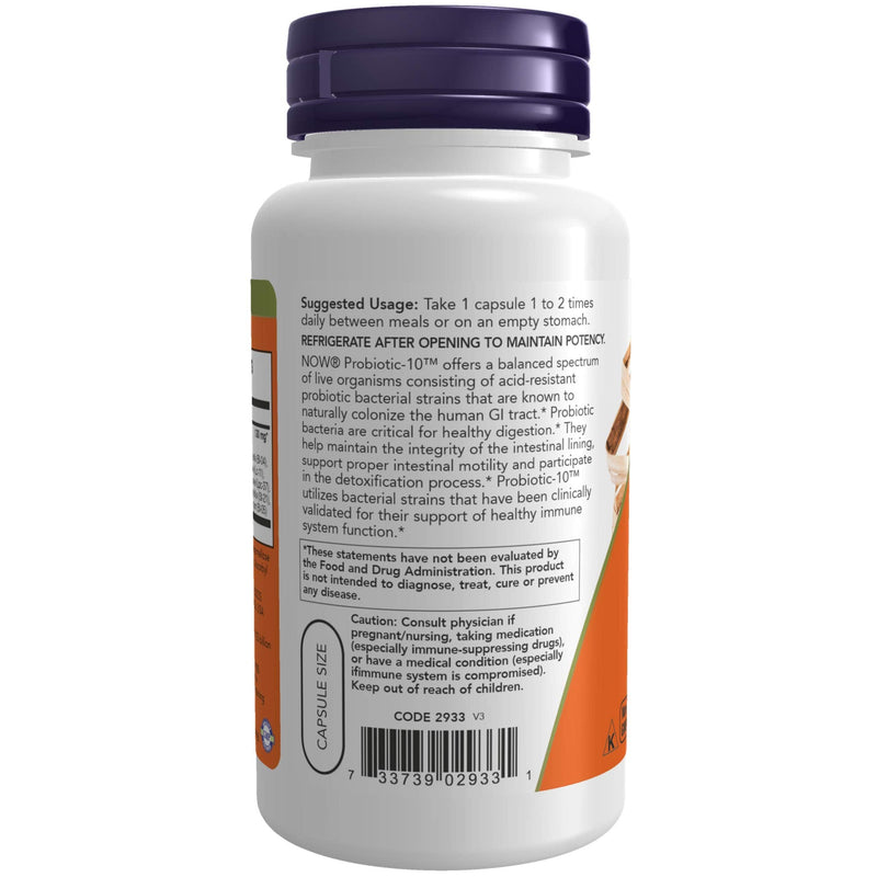 [Australia] - NOW Supplements, Probiotic-10™, 25 Billion, with 10 Probiotic Strains, Dairy, Soy and Gluten Free, Strain Verified, 100 Veg Capsules 