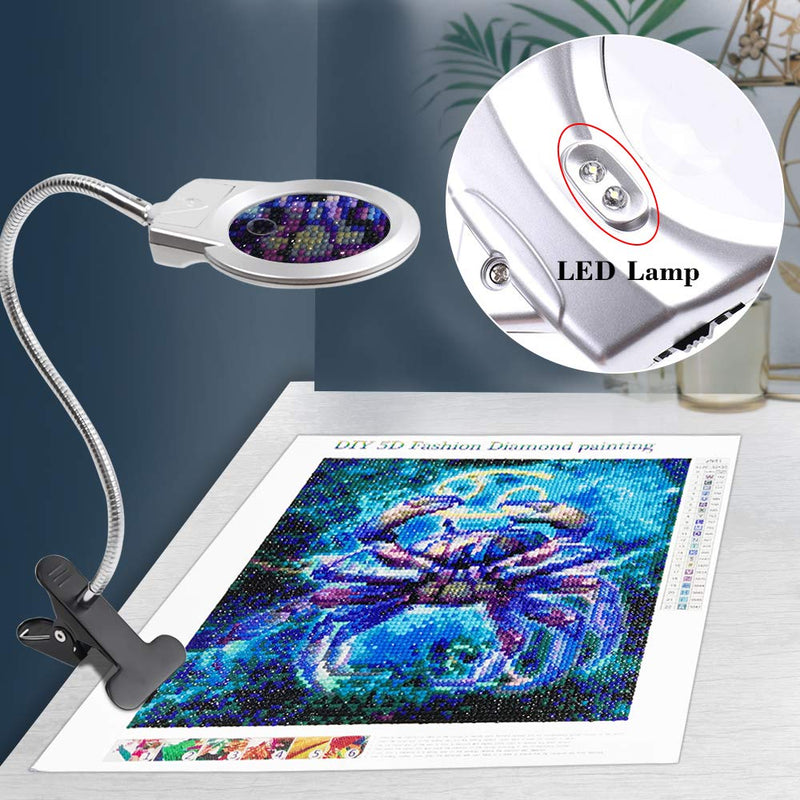 [Australia] - 5D Diamond Painting Tools Magnifier LED Light with Clamp, Folding Design with 1 Glass Lens 4X & 6X Magnifier 