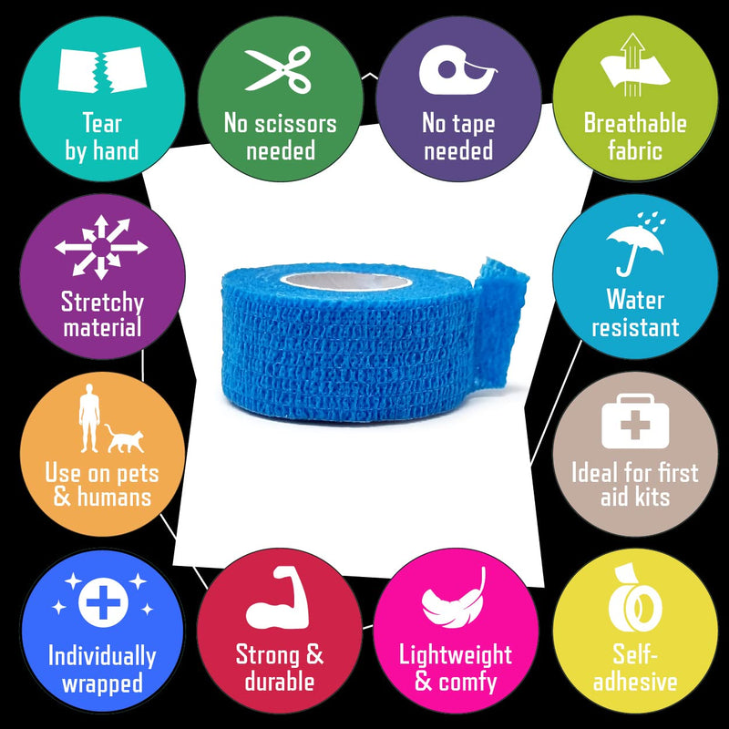 [Australia] - Inksafe Assorted Self Adherent Cohesive Bandages 2.5cm x 4.5m Box of 12 - Uses Include Vet Wrap, Tape for Wrist and Ankle Sprains, Finger and Thumb Tape, 