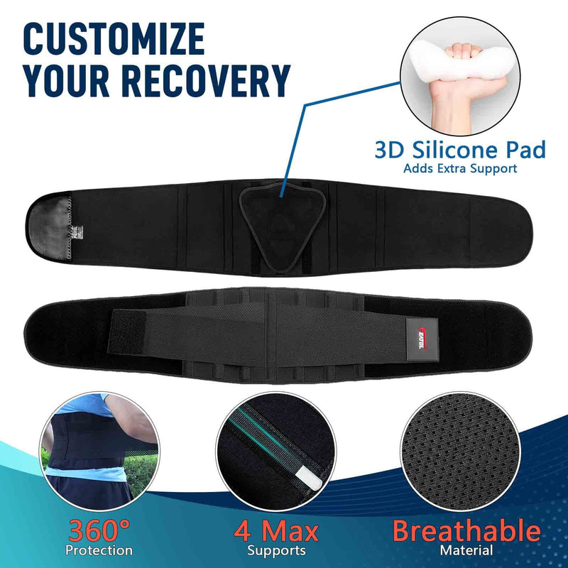 [Australia] - FEATOL Back Brace for Lower Back Pain Relief, Back Support Belt for Heavy Work Lifting, Back Pain, Sciatica, Scoliosis, Herniated Disc Lumber Support Back Brace with Removable Ergonomically Designed 3D Silicone Lumbar Pad for Men & Women Plus Size (Wai... 