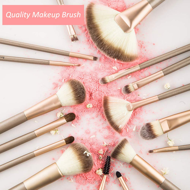 [Australia] - NEVSETPO Premium Makeup Brushes 24Pcs Girls Makeup Brushes Professional for Kabuki Foundation Powder Contour Blending Blush Eye Shadow Travel PU Bag Included, Solid Wood Handle Cruelty-Free Bristle Champagne 24 Count 