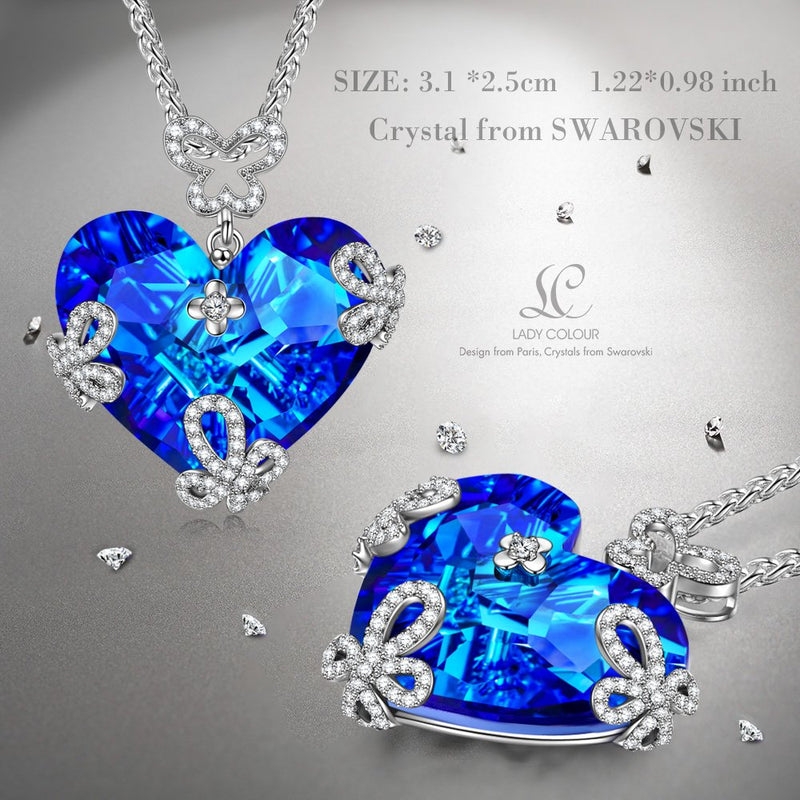 [Australia] - LADY COLOUR Jewelry Gifts for Mom, Necklace for Women, Marry in Blue Butterfly Heart Necklace with Swarovski Crystal, Hypoallergenic Jewelry, Christmas Birthday Gifts for Her Necklace for girls 